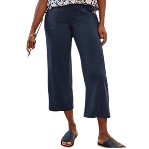 PURE J JILL Navy Linen Blend Cropped Wide Leg Pullon Pants